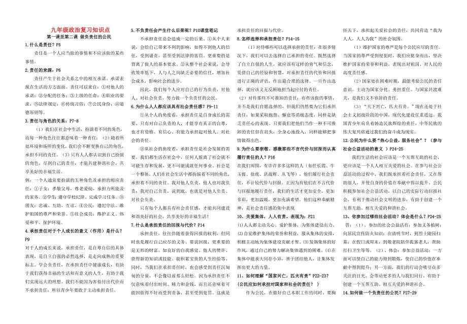 九年级政治 专题复习知识点 人教新课标版 试题_第1页