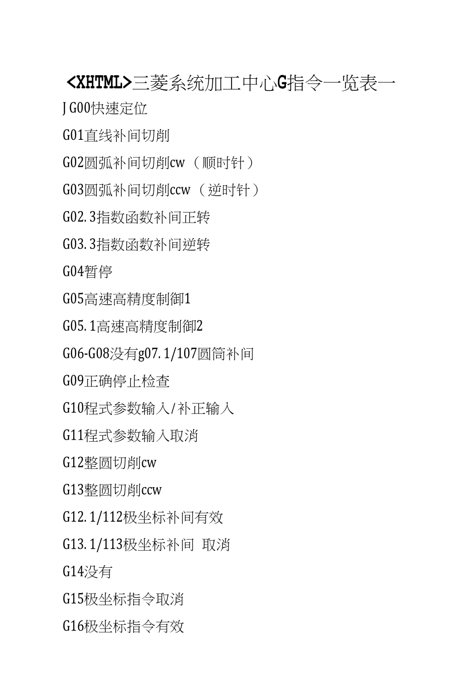 三菱系统加工中心G指令_第1页