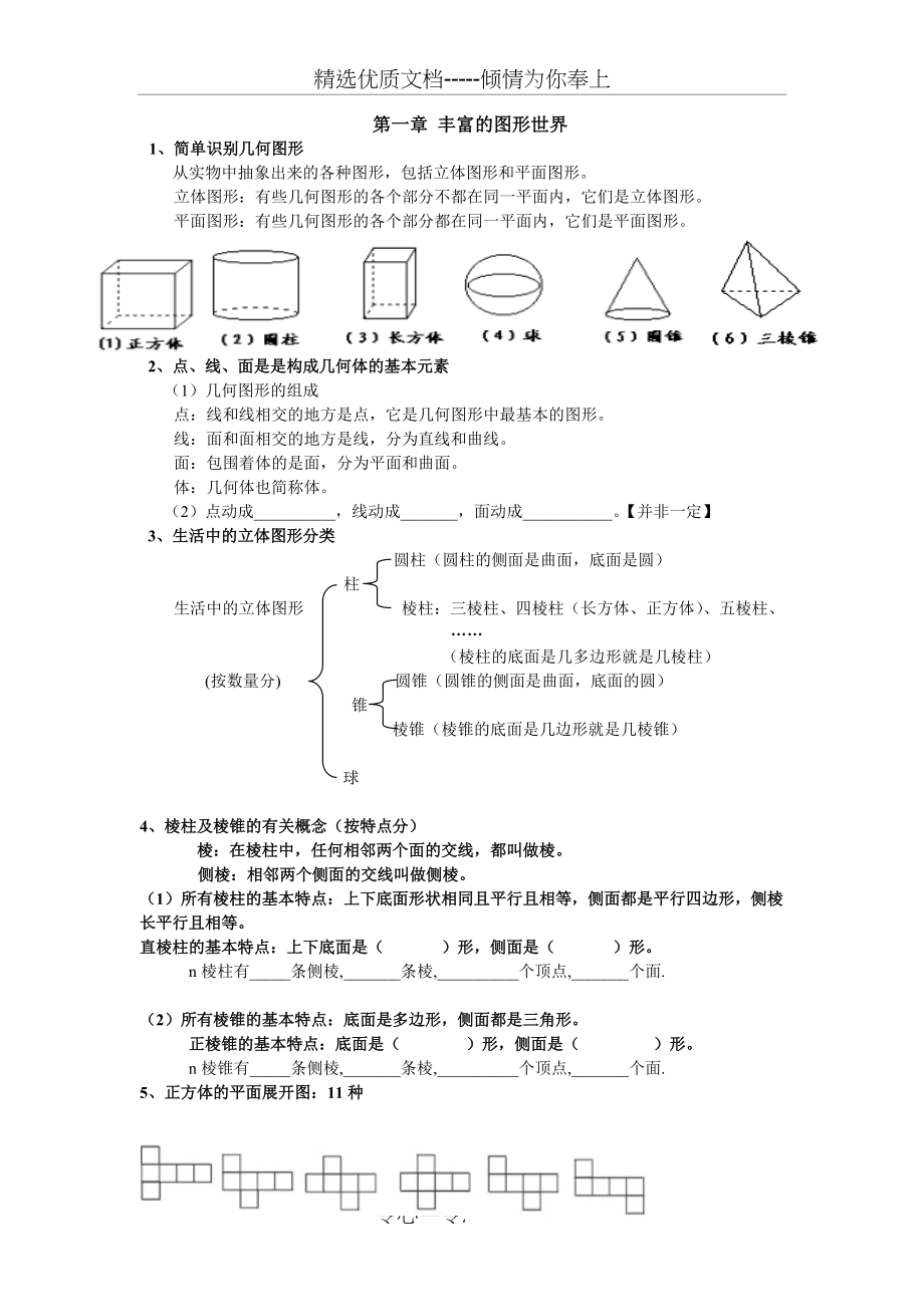 七上数学第一章丰富的图形世界知识点归纳(共7页)_第1页