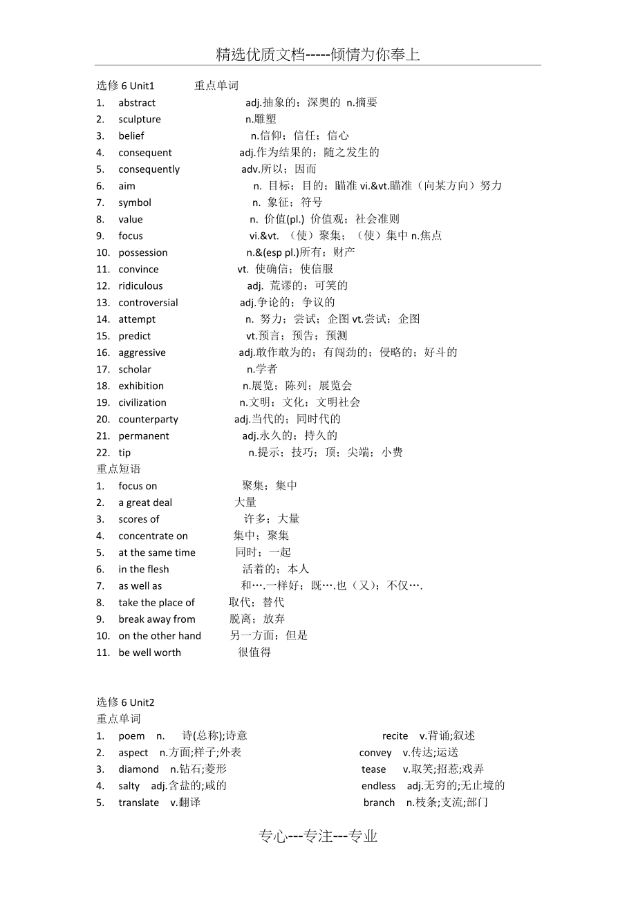 人教版高中英语必修六重点单词短语(共4页)_第1页