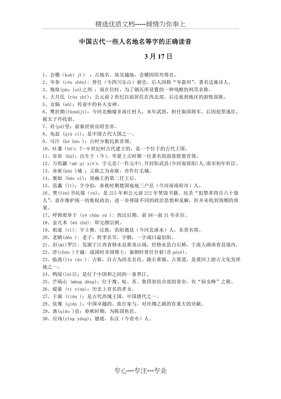 我国古代199个人地名及397个生僻字读音剖析(共18页)_第1页