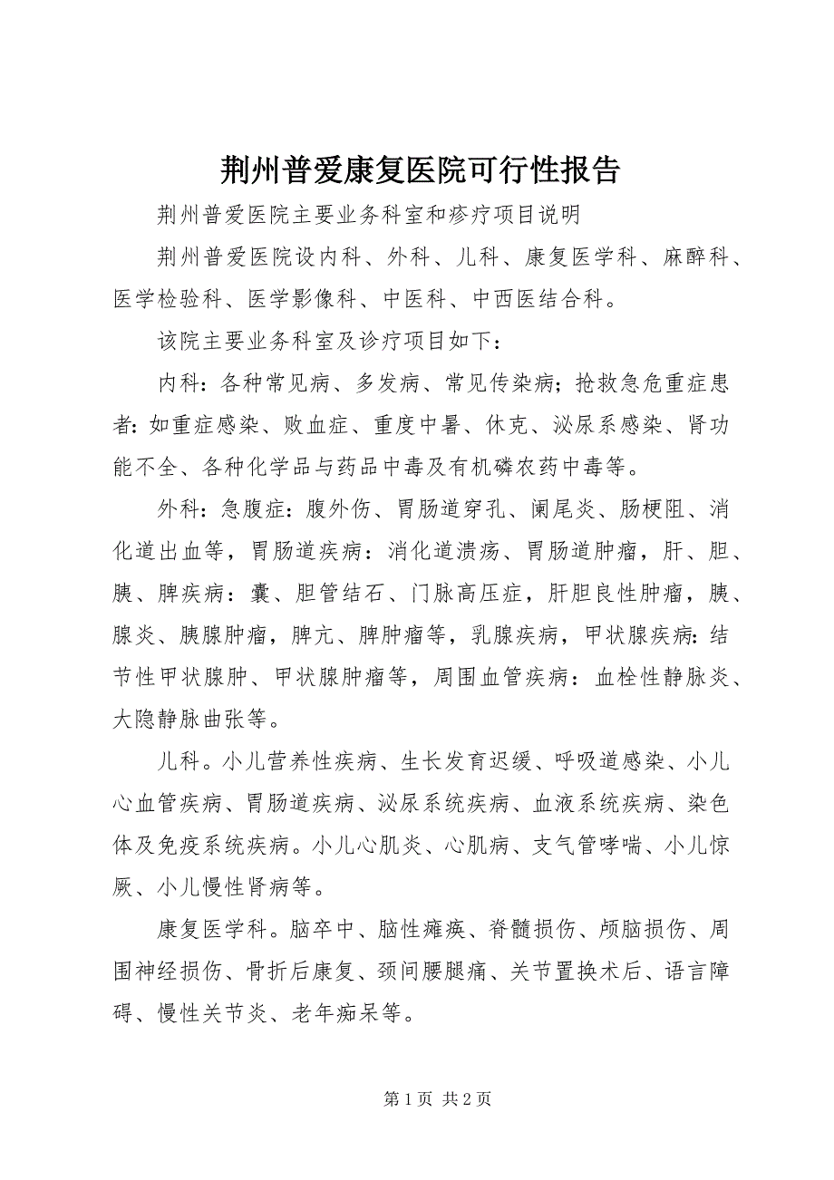 荆州普爱康复医院可行性报告 (3)_第1页