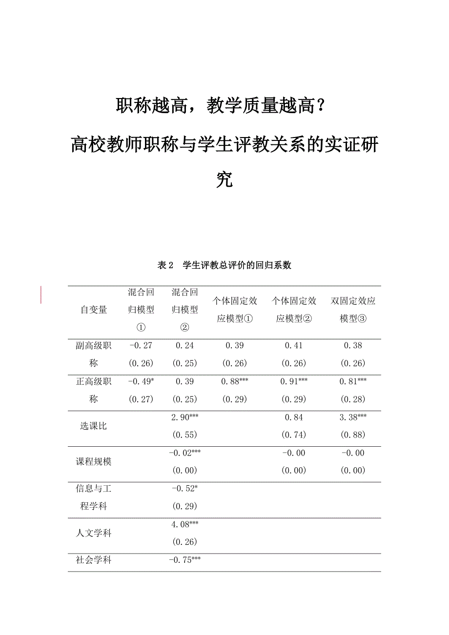 职称越高教学质量越高？-高校教师职称与学生评教关系的实证研究_1_第1页