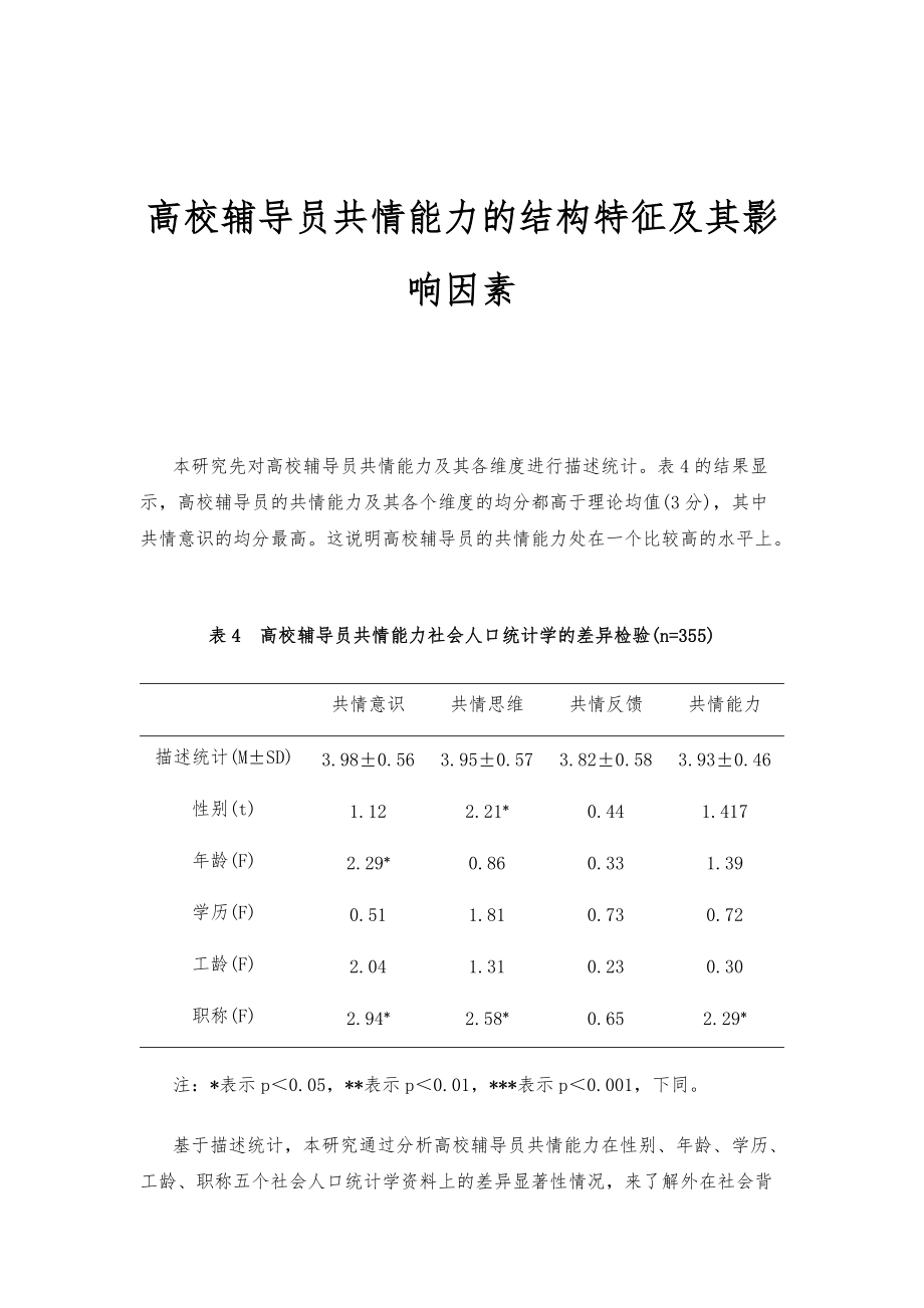 高校辅导员共情能力的结构特征及其影响因素_1_第1页