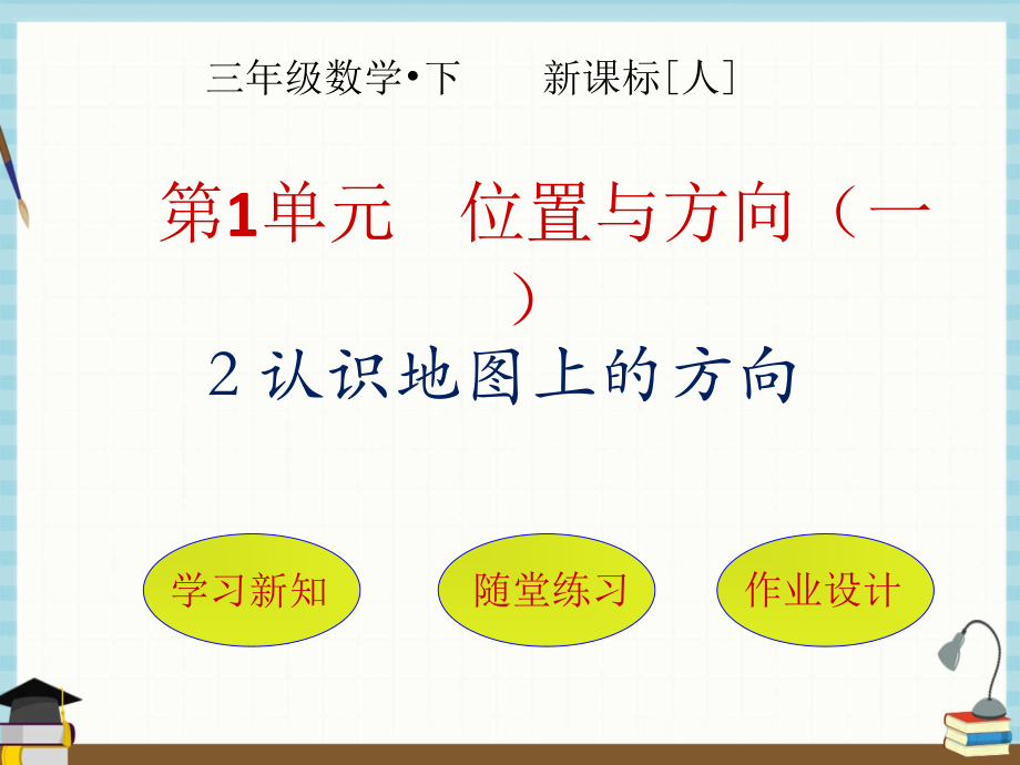 人教版小学数学三年级下册 第1单元 位置与方向（一）2认识地图上的方向 课件_第1页