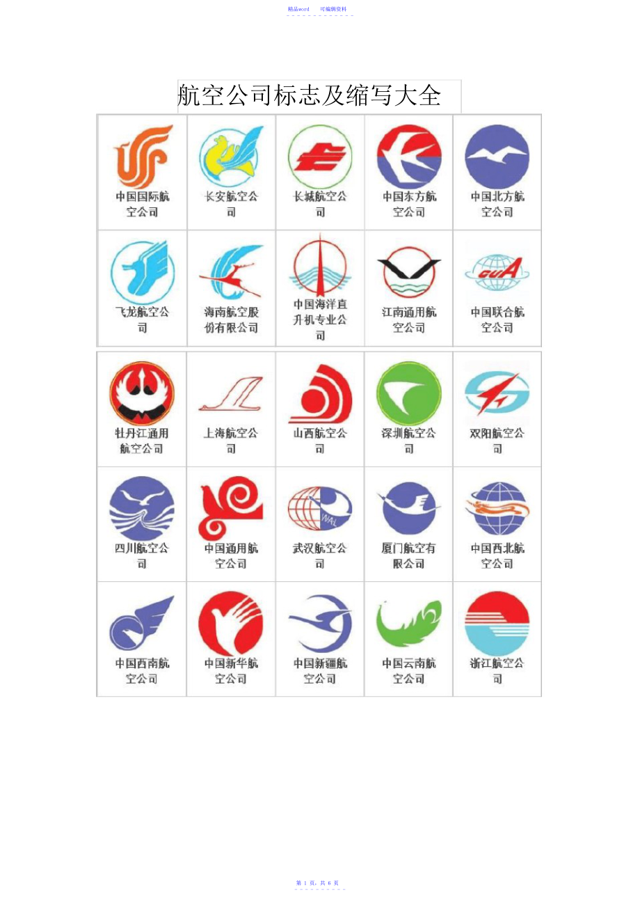 2021年航空公司标志及缩写大全_第1页