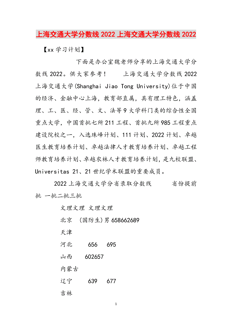 上海交通大学分数线2022上海交通大学分数线2022范文_第1页