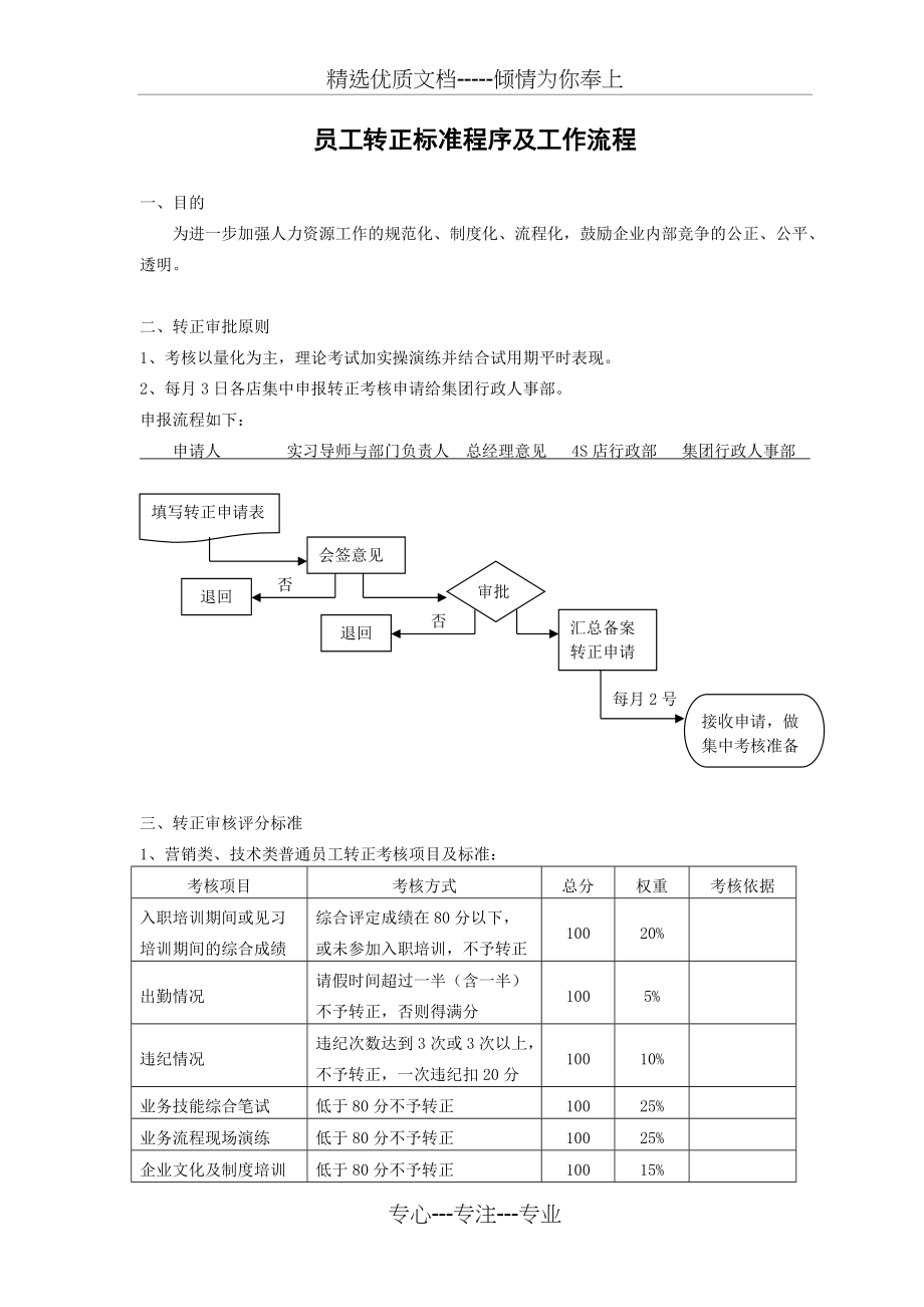 员工转正标准程序及工作流程(共5页)_第1页