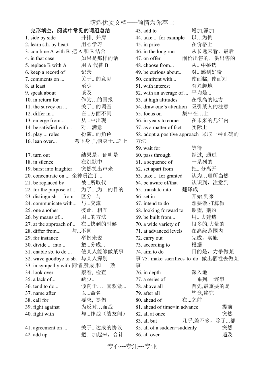 完形填空的词组总结(共5页)_第1页