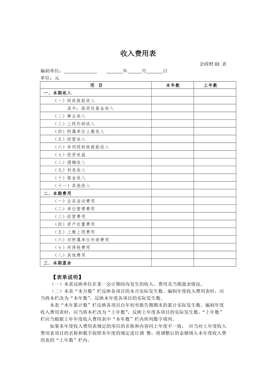 收入费用表模板_第1页