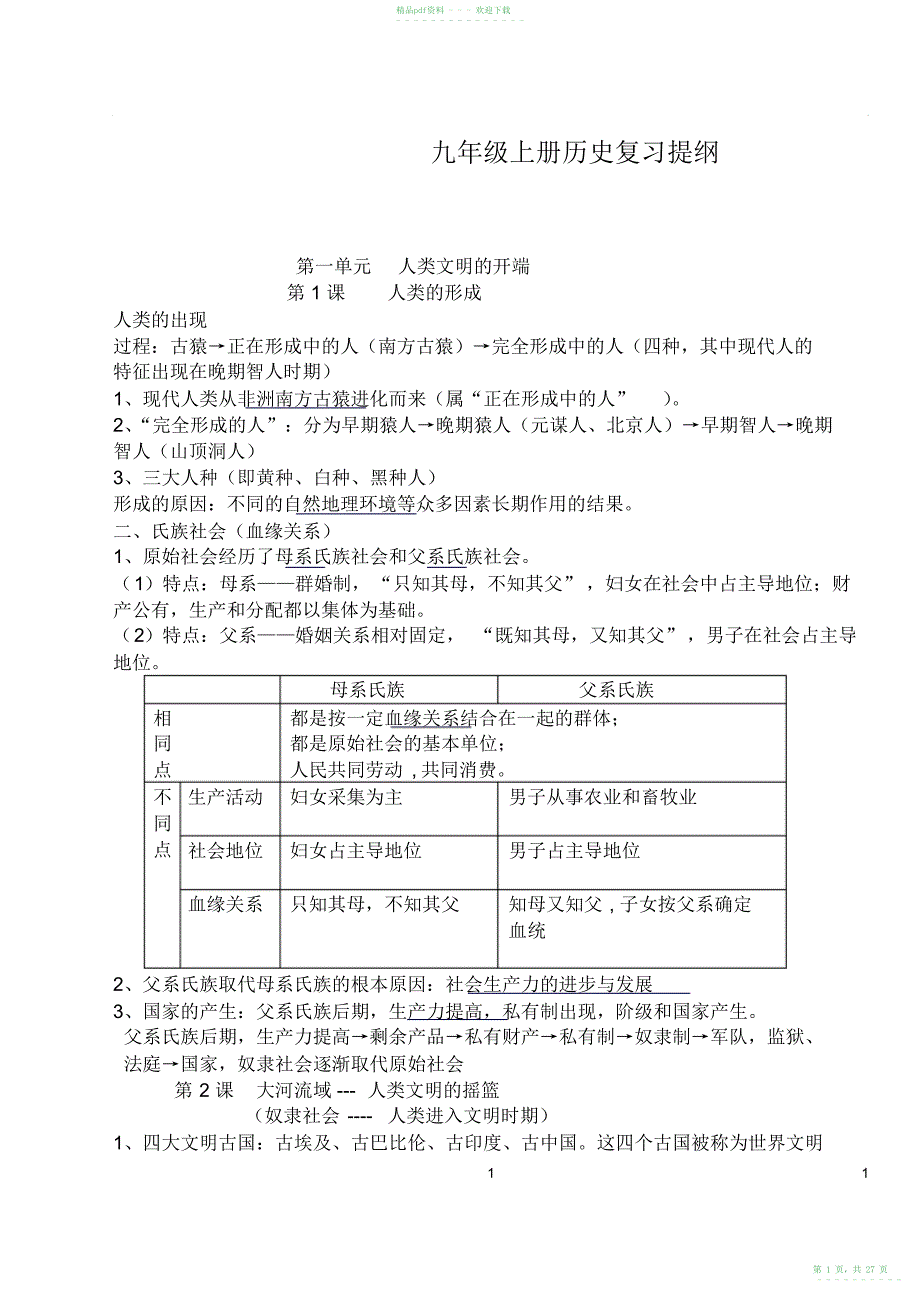 2022年人教版九年级上册历史知识点归纳总结-_第1页