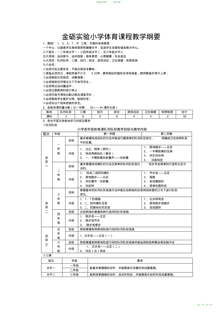 2022年小学体育教学纲要_第1页