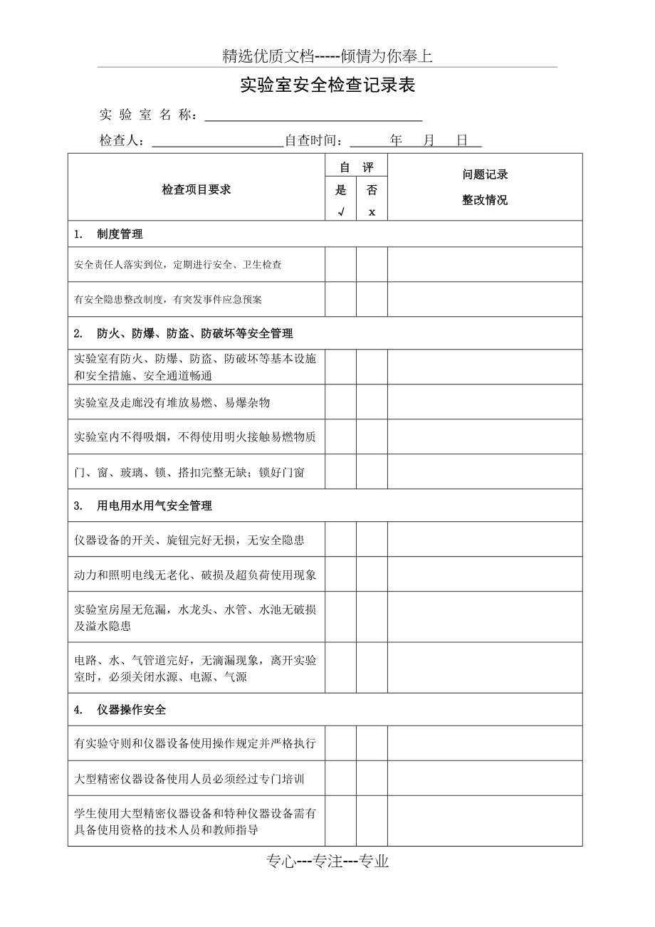 医院实验室安全检查记录表(共2页)_第1页