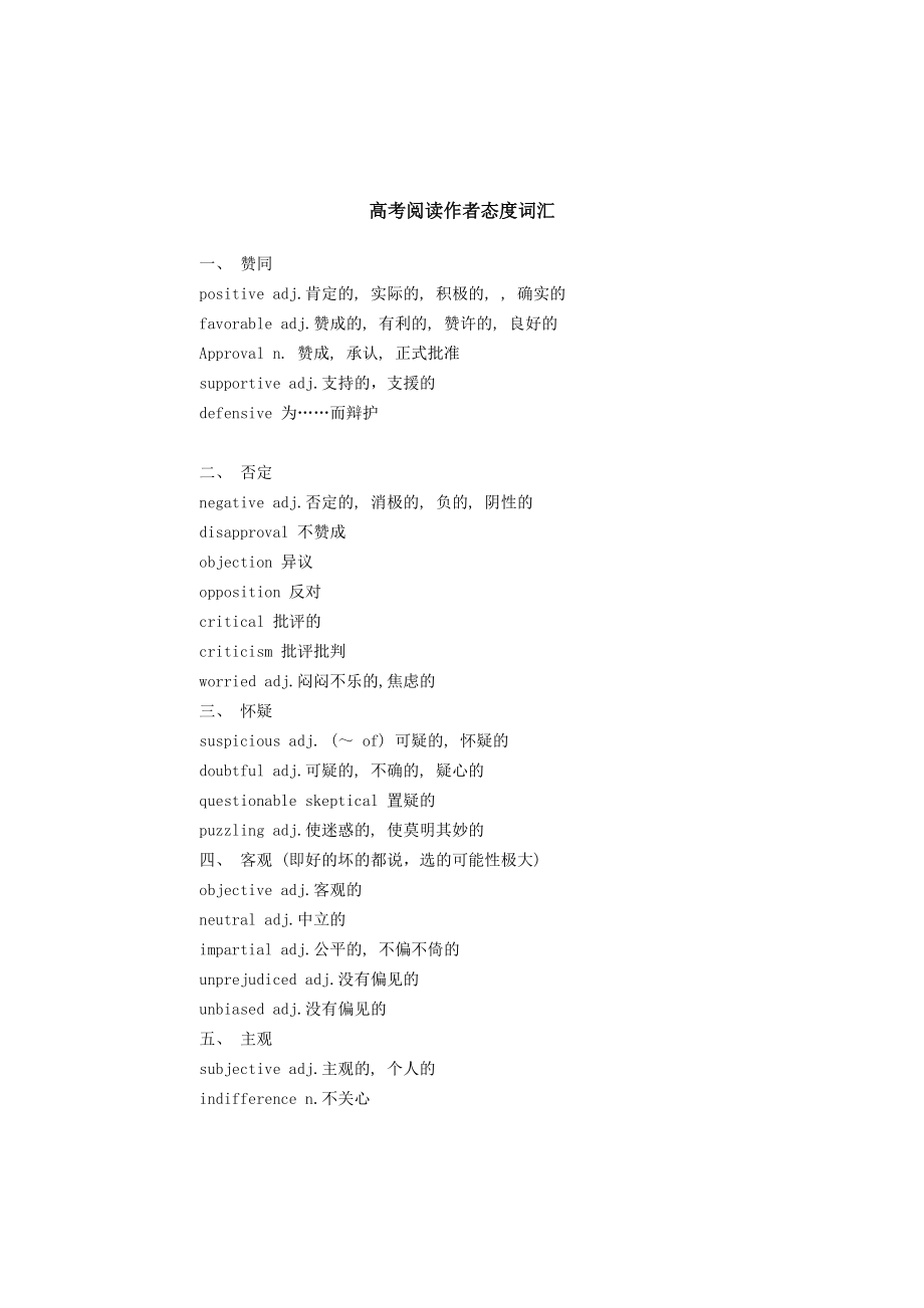 高考英语阅读作者态度词汇_第1页