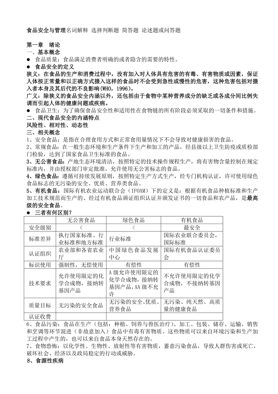 食品安全与管理复习提纲_第1页