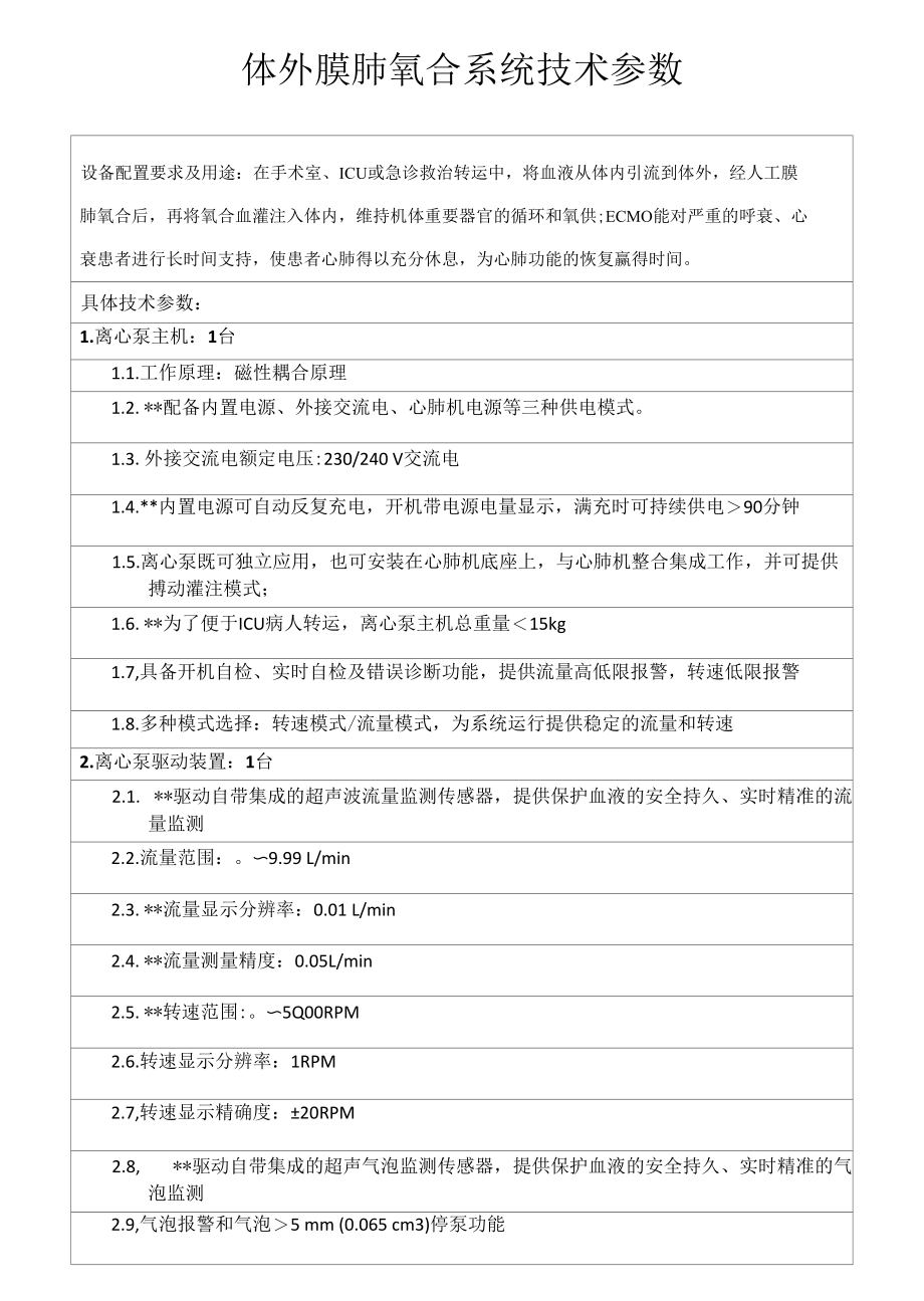 体外膜肺氧合系统技术参数_第1页