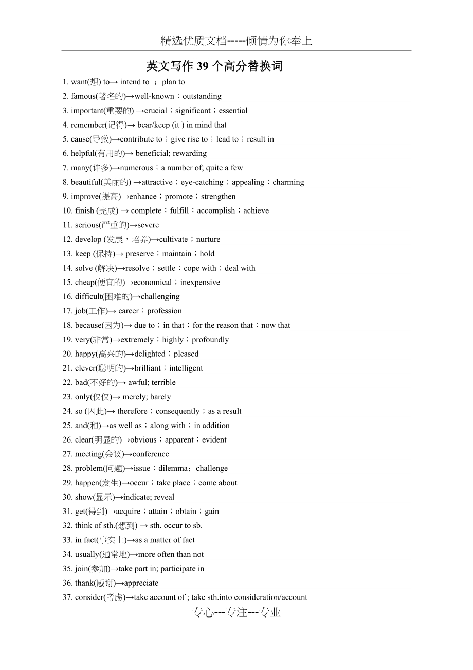 39个高分替换词+写作40个高级句型(共4页)_第1页