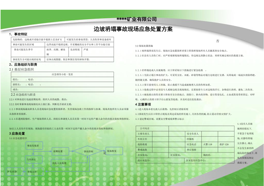 矿山边坡坍塌事故现场应急处置方案牌板(共2页)_第1页
