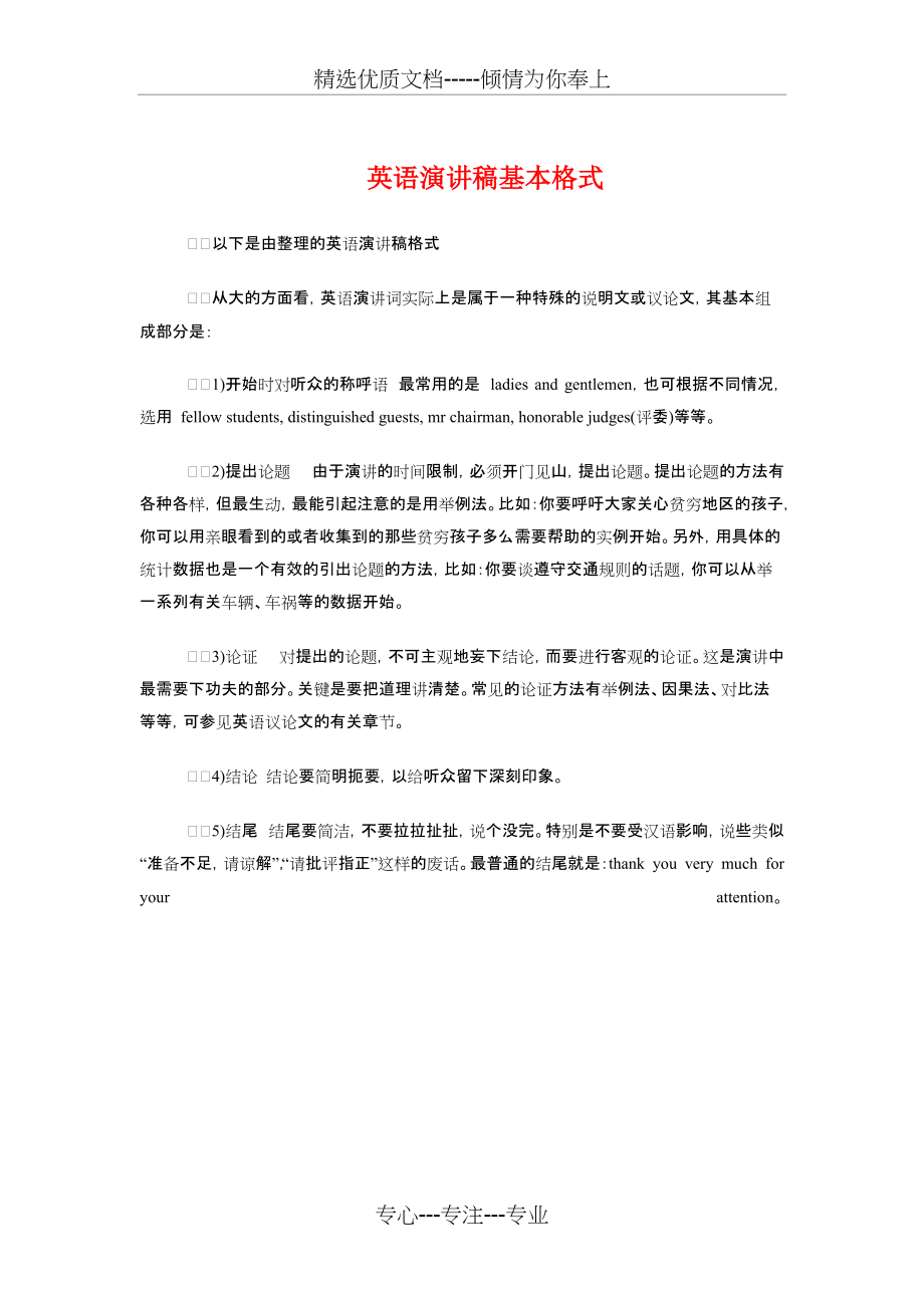 英语演讲稿基本格式与英语演讲稿常用的万能句型汇编(共4页)_第1页