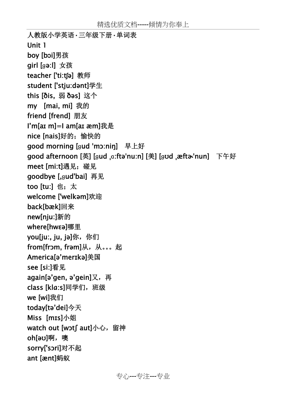 人教版pep小学英语三年级下册单词表(带有音标)(共6页)_第1页
