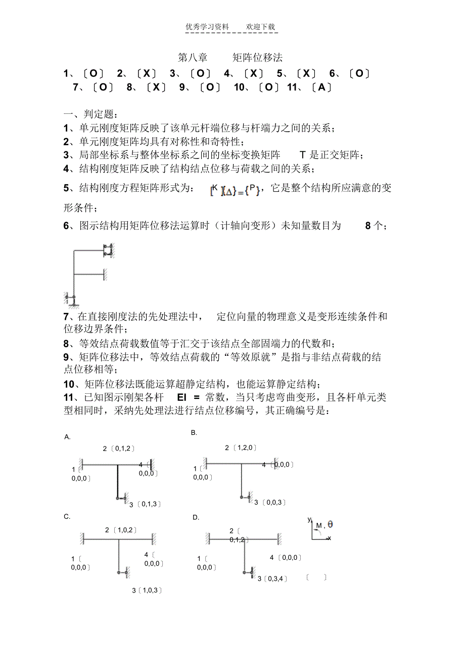 《结构力学习题集》-矩阵位移法习题及答案2_第1页