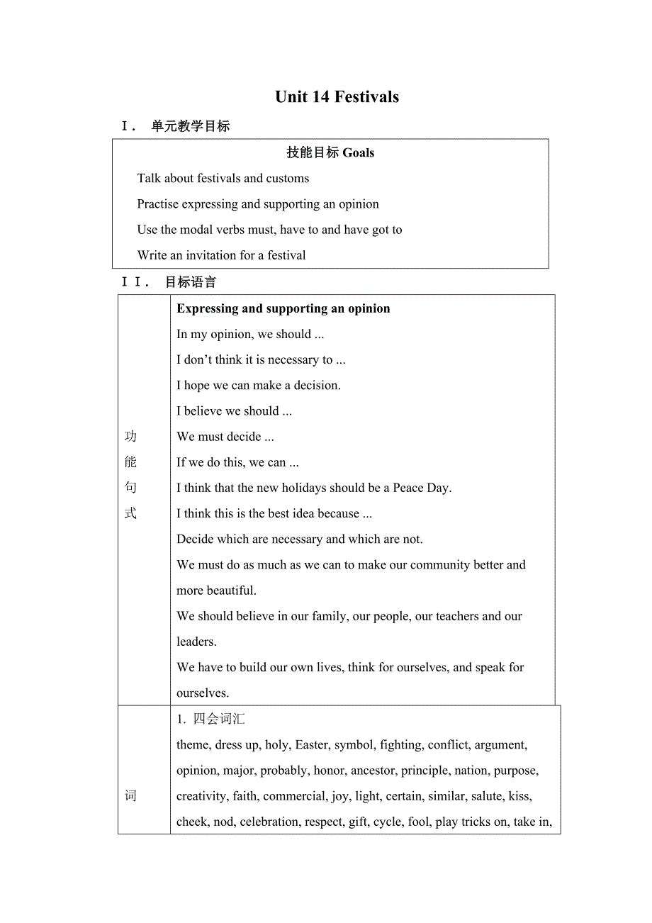 关于高一英语教案：下学期Unit 14 Festivals 技能目标Goals_第1页