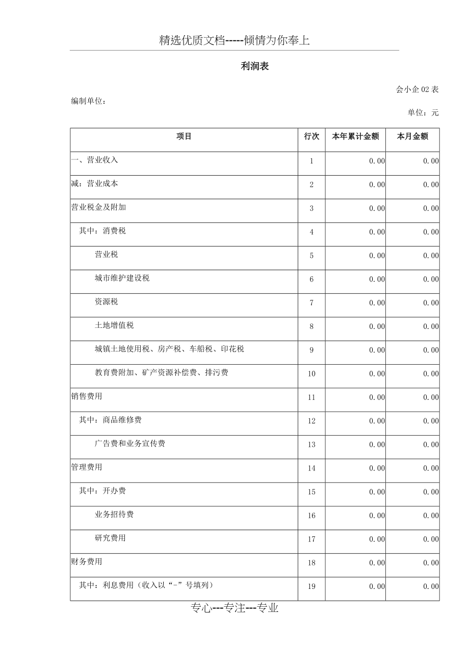 利润表(小企业)模版(共2页)_第1页