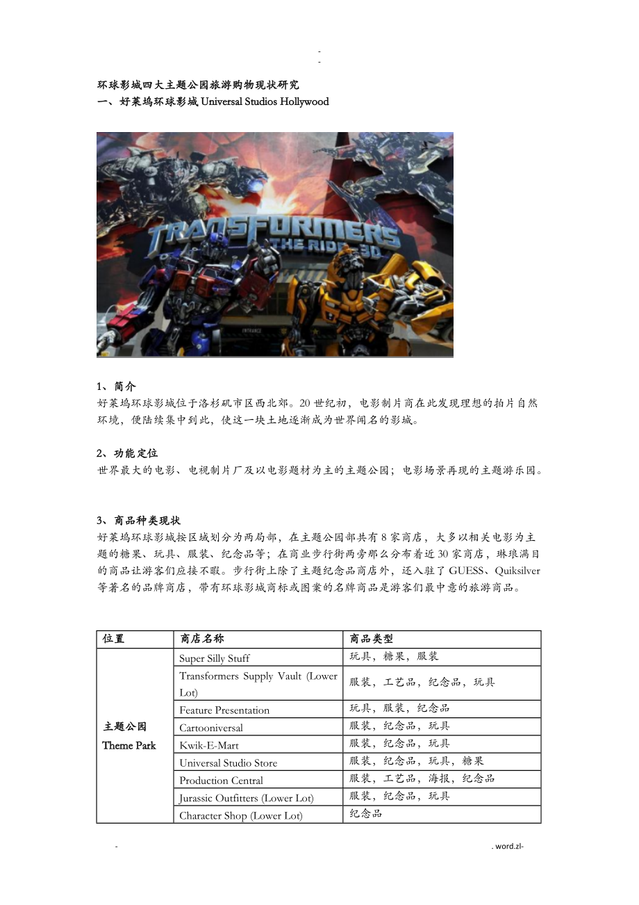 环球影城四大主题公园旅游购物现状研究报告_第1页