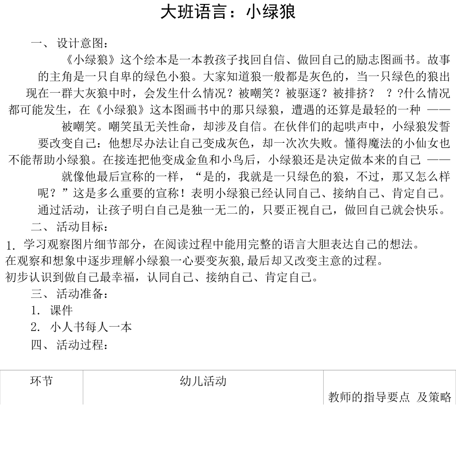 大班语言：小绿狼_第1页