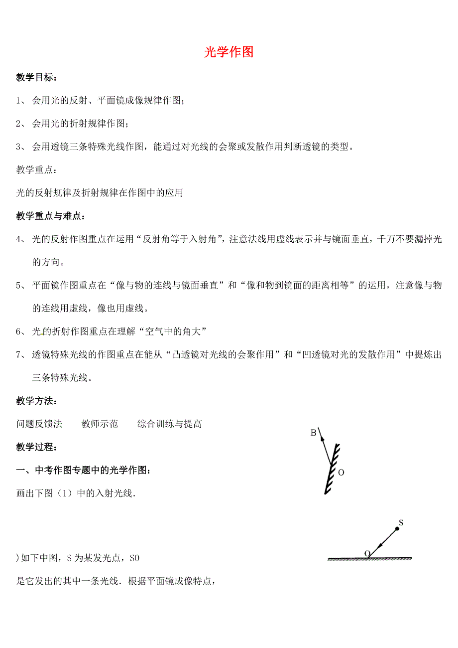 中考物理 光学作图复习教案-人教版初中九年级全册物理教案_第1页