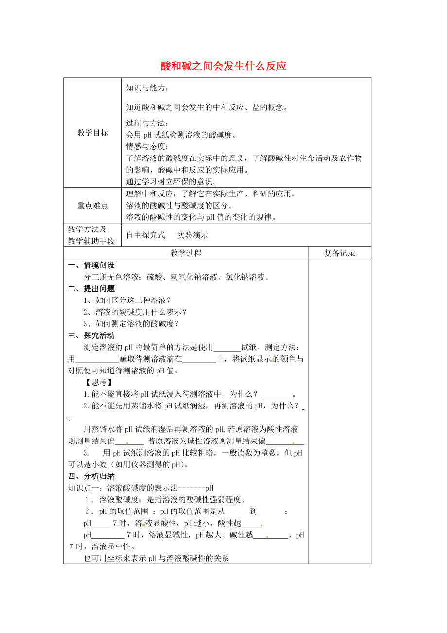 九年级化学下册 10.2 酸和碱之间会发生什么反应（第2课时）教案 新人教版-新人教版初中九年级下册化学教案_第1页
