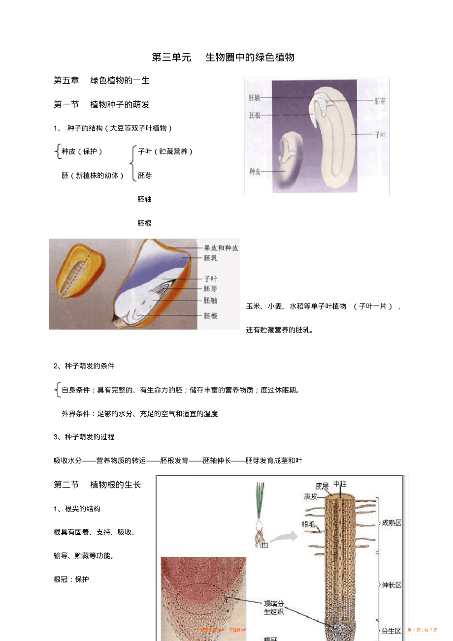 【生物】苏教版七年级上册生物复习提纲第三单元_第1页