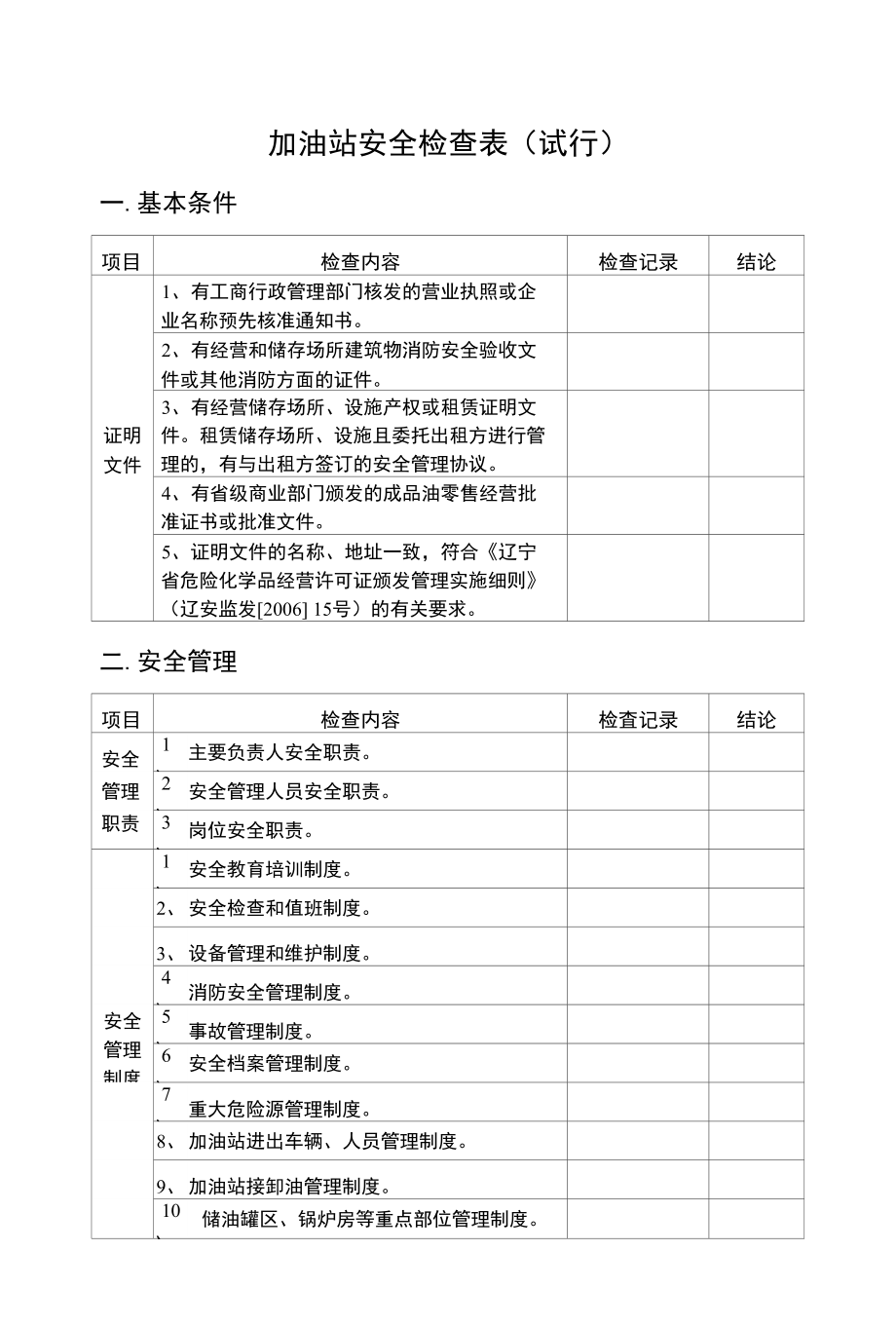 加油站安全检查表（试行）_第1页