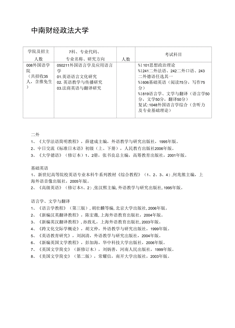 武汉高校英语专业考研纲要_第1页