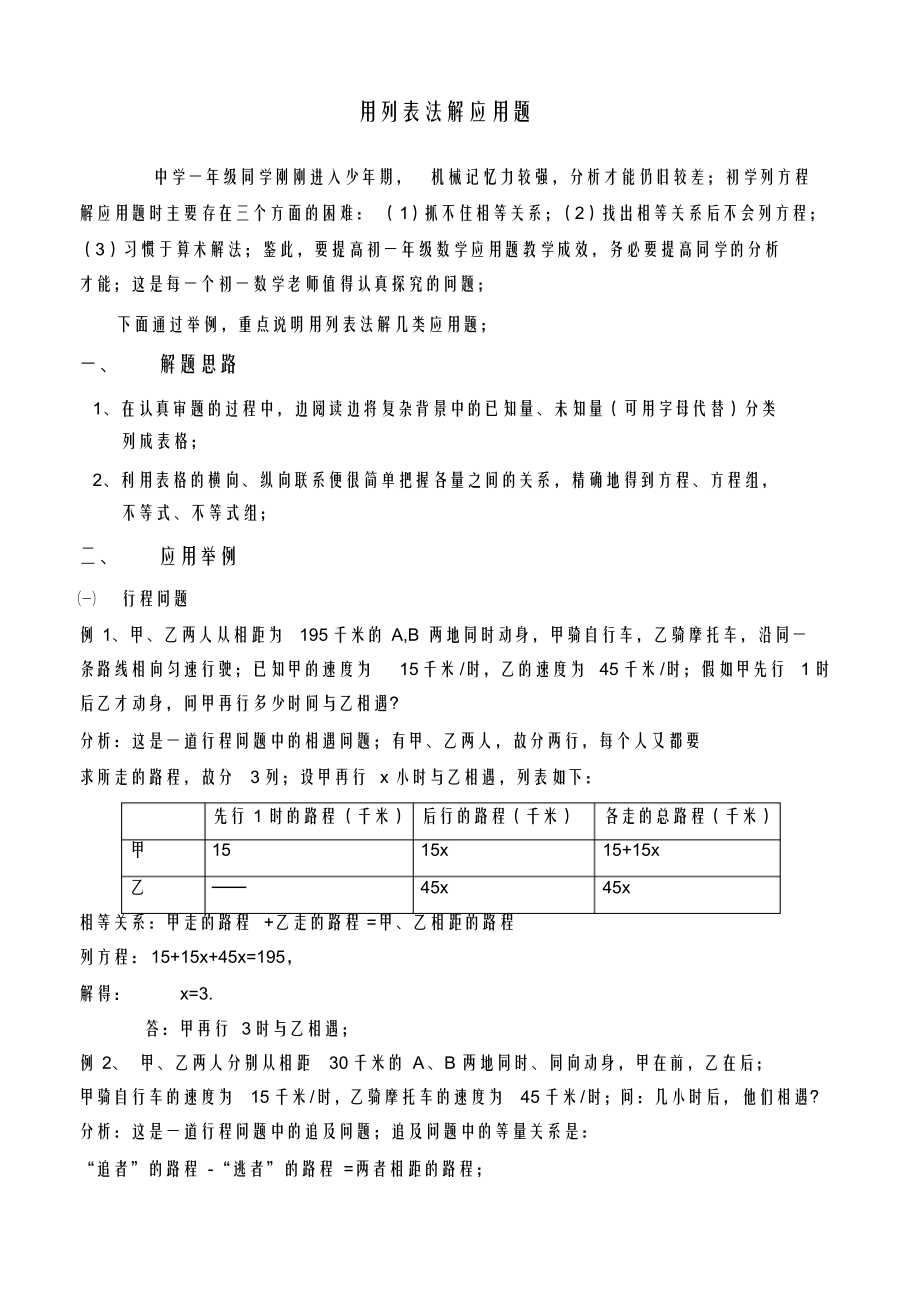 初中数学论文用列表法解应用题_第1页