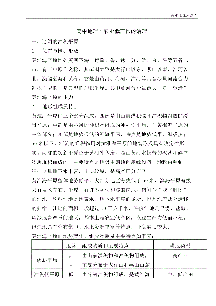 高中地理知识点：农业低产区的治理_第1页