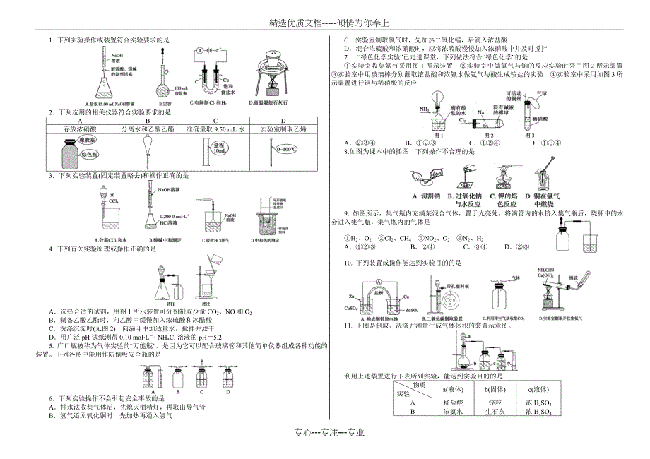 化学高考专题训练—实验装置选择题(共11页)_第1页