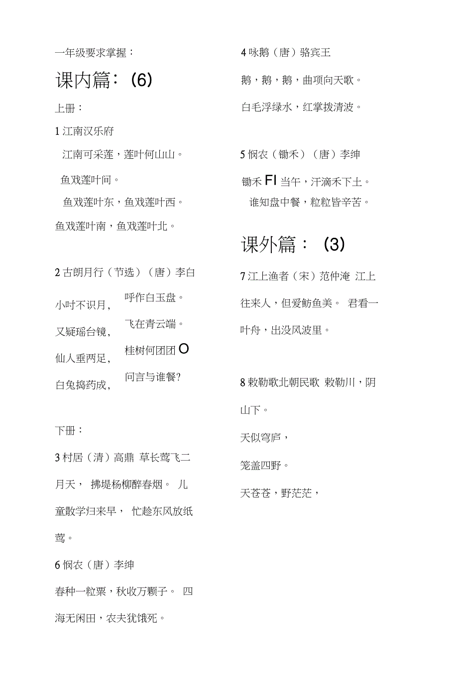 75首古诗词(年级目标)_第1页