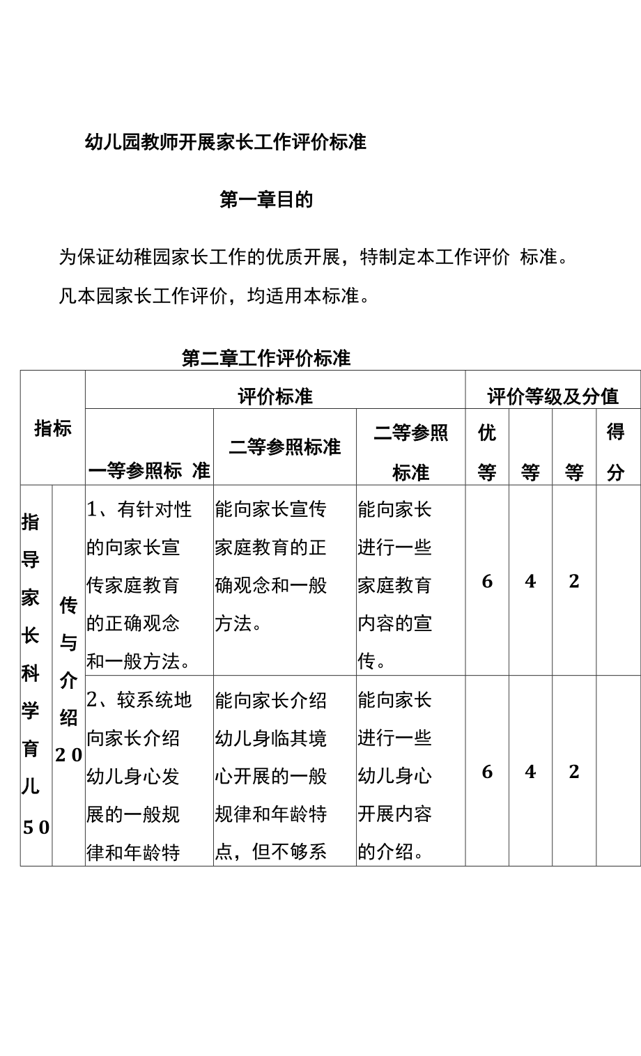 幼儿园教师开展家长工作评价标准_第1页