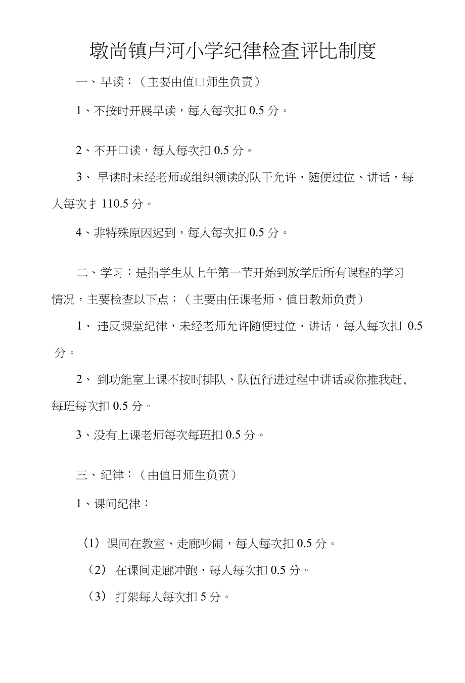 墩尚镇卢河小学纪律检查评比制度_第1页