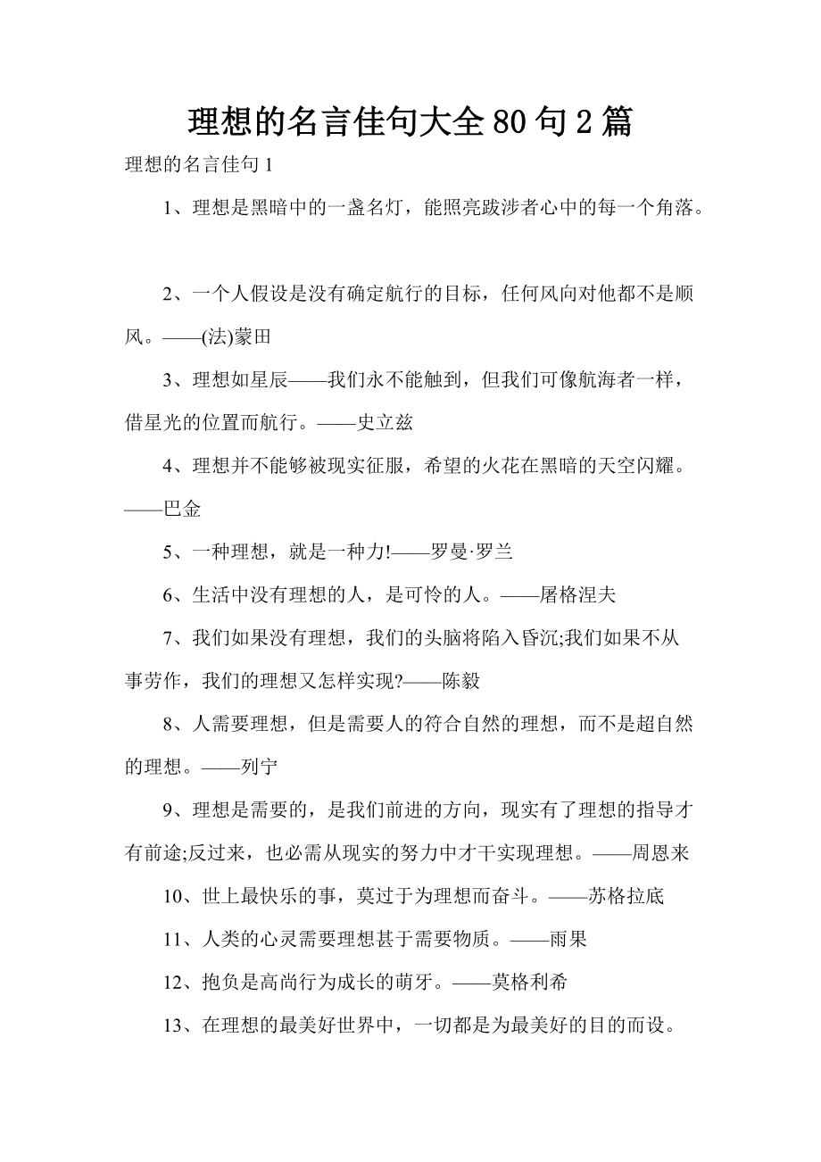 理想的名言佳句大全80句2篇_第1页