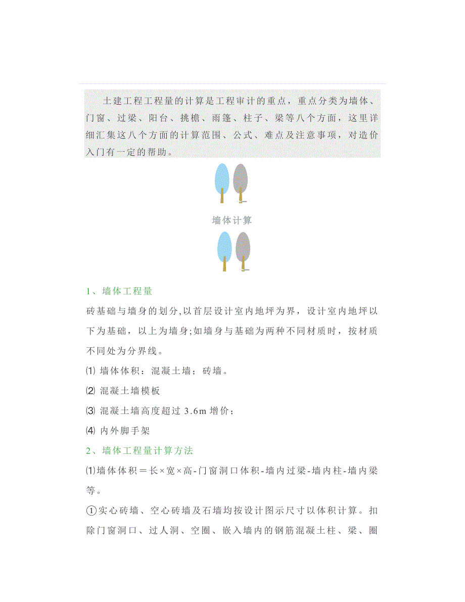 全了从墙、柱、梁到门窗、阳台、雨棚八大土建工程量计算范围、公式、难点及注意事项_第1页