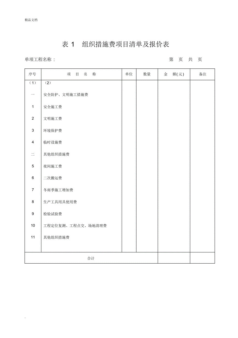 安全文明施工费用明细表（精编版）_第1页