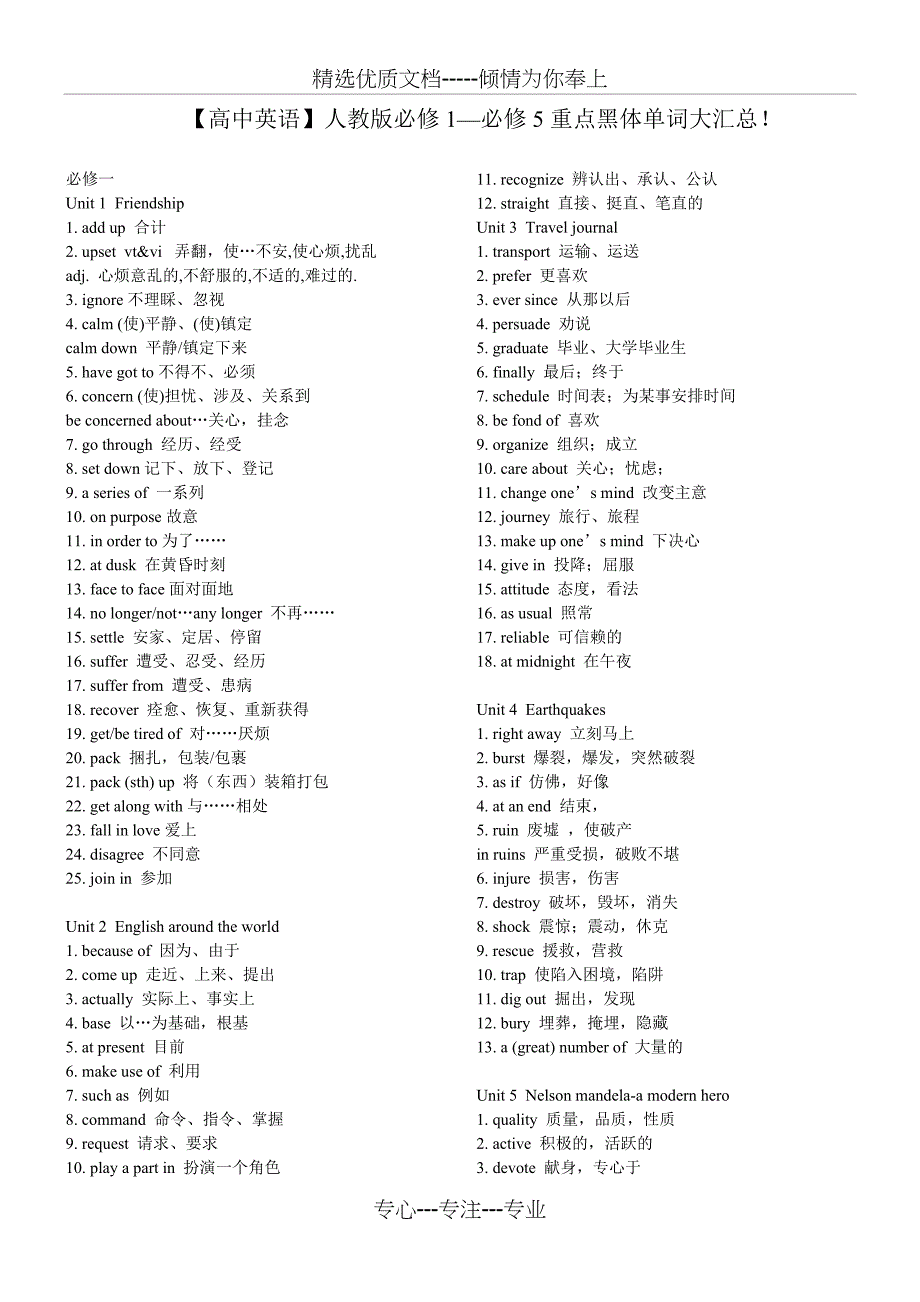 高中英语必修1至5黑体词汇汇总(共15页)_第1页