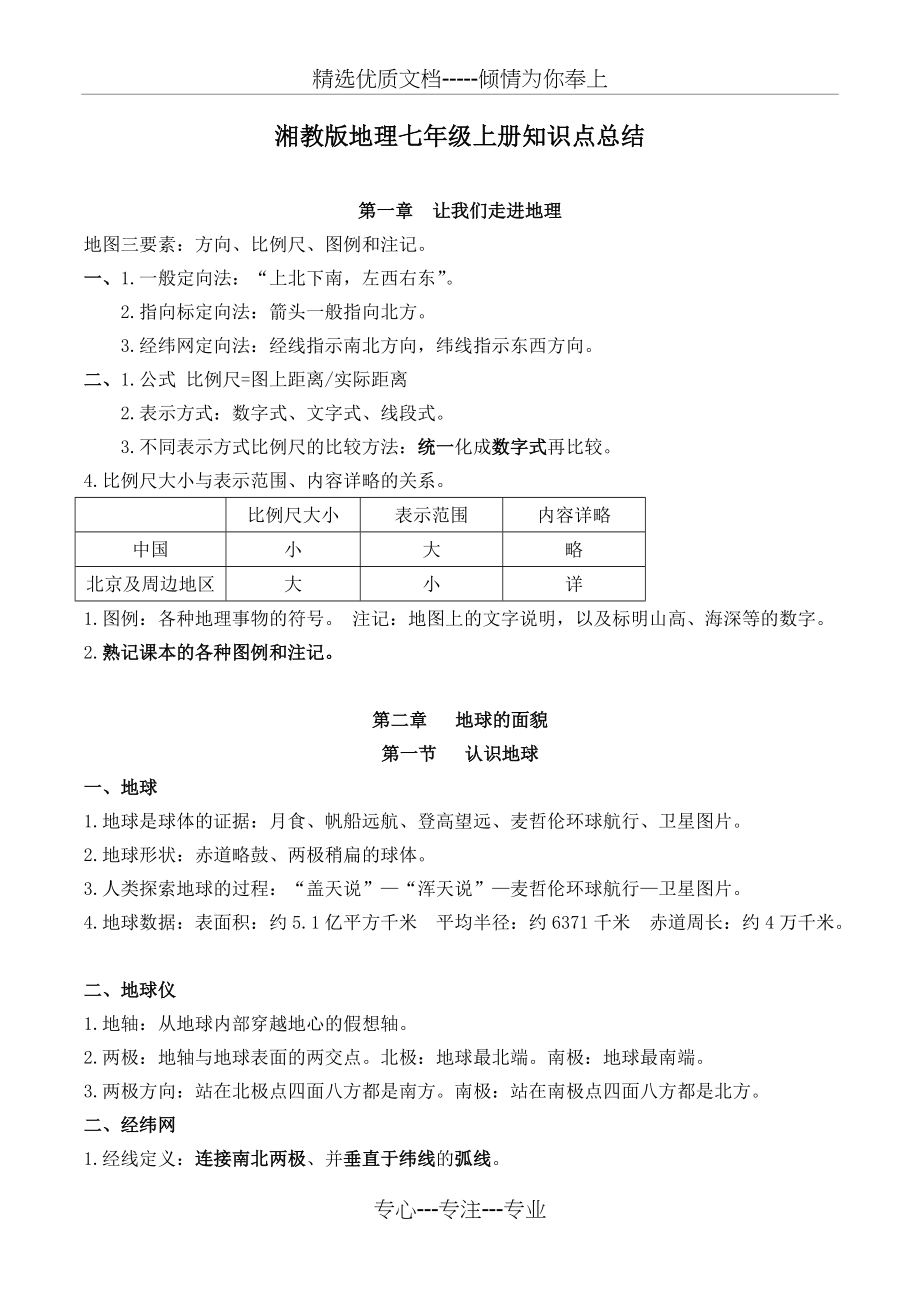 湘教版地理七年级上册知识点总结(共7页)_第1页