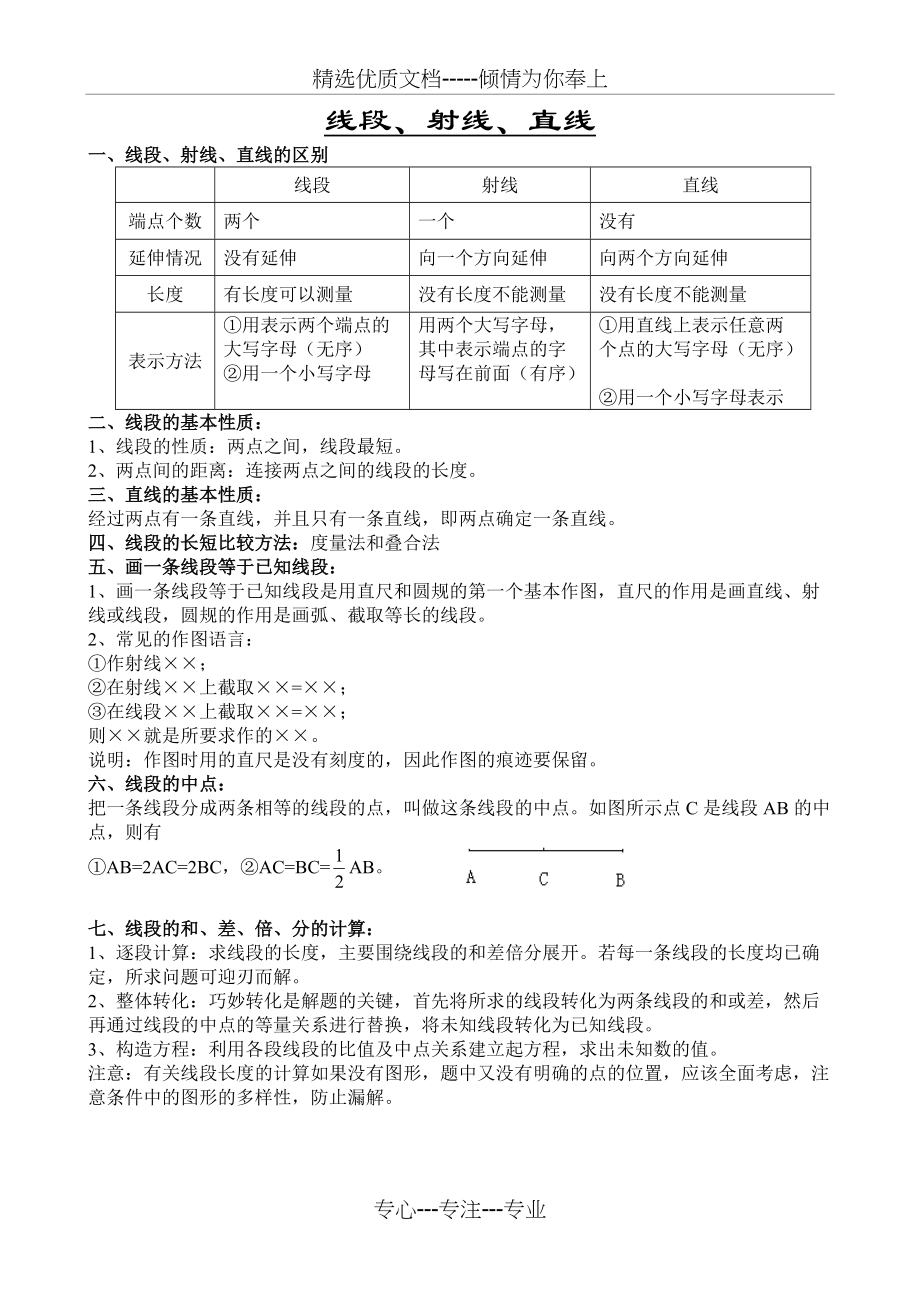 线段和角知识点(共3页)_第1页