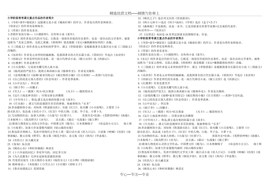 小学阶段常考课文重点作品的作者简介(共2页)_第1页
