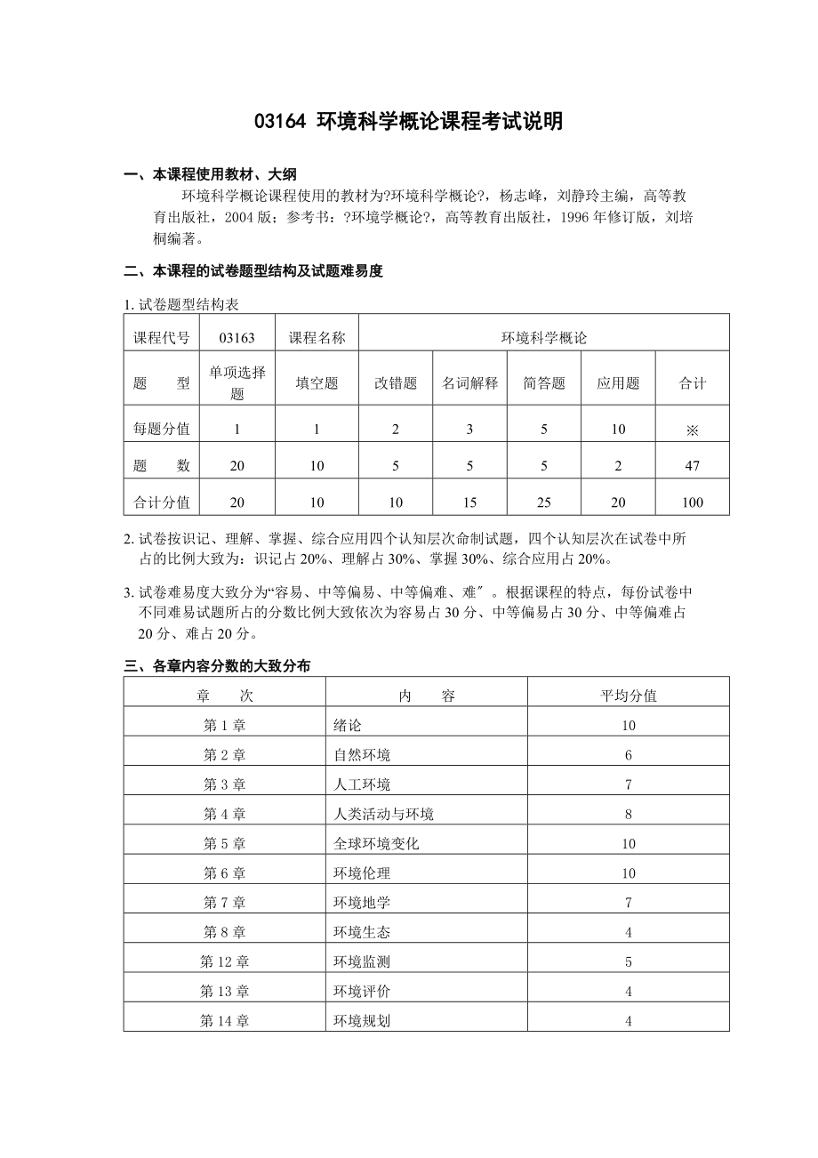 环境科学概论课程考试说明_第1页