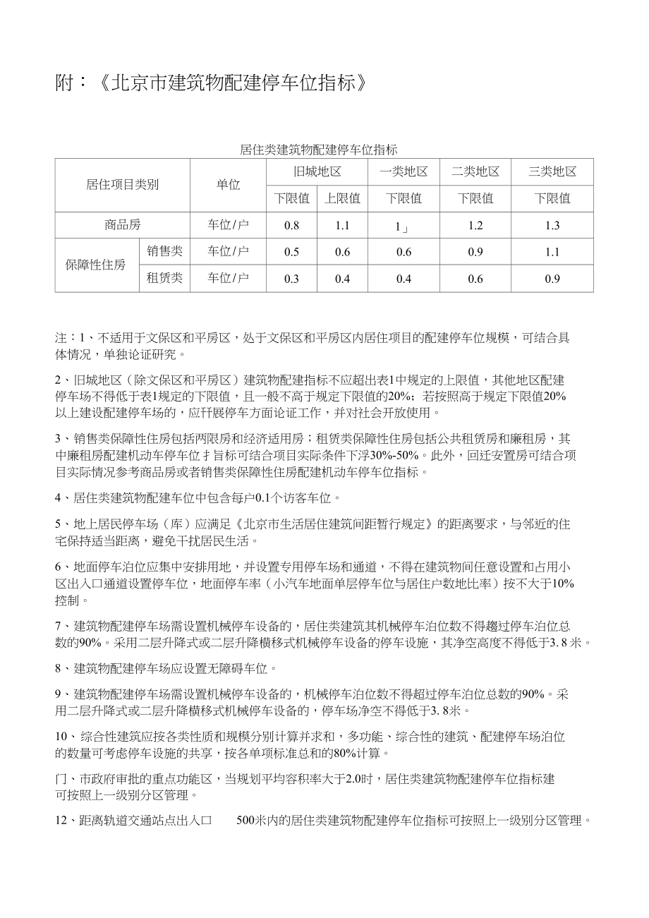 北京市建筑物机动车配建停车位标准-提供规划委通则_第1页