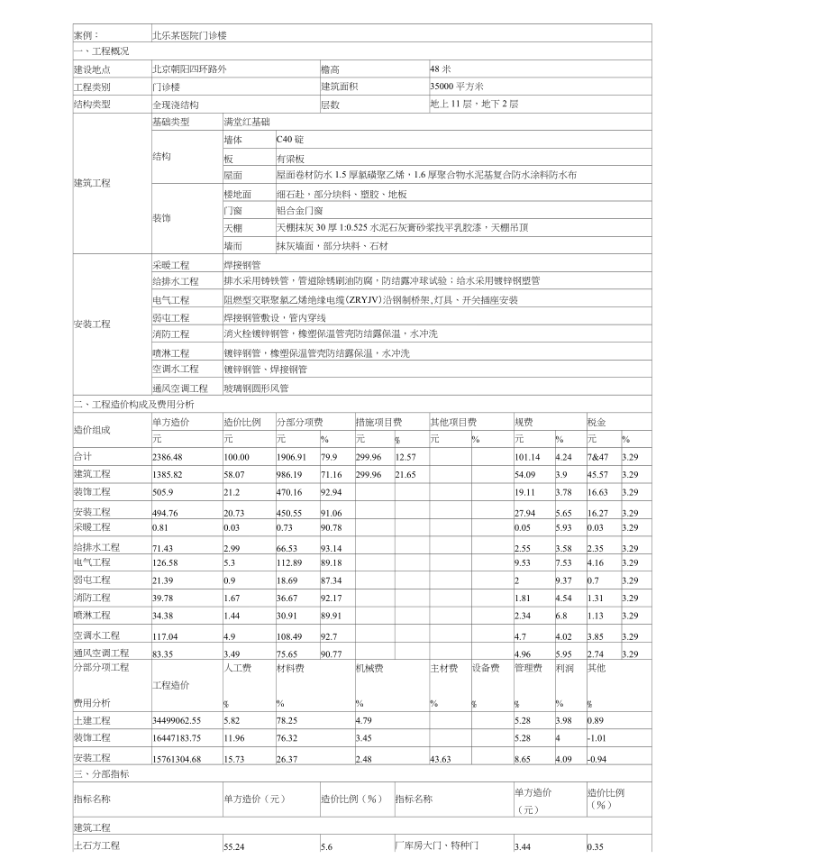 北京某医院造价案例分析_第1页